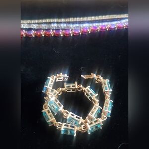 Vintage 925 Sterling Tennis Gold-Plated Blue Gemstone Bracelet , 16.8 grms